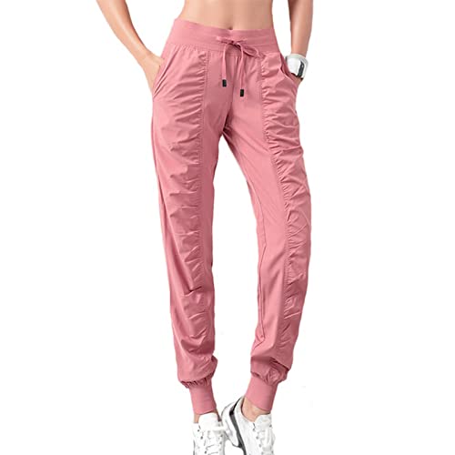 Calça de moletom com cordão, elegante fit ajustável rosa fitness jogger respirável para a pele
