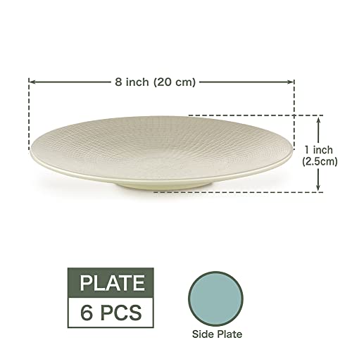 Ezoware Stoneware Dinner Plate Set Set Of 6, 8-Inch Classic Kitchen Serving Dishes, Decorative Pattern Round Side Plates For Pasta Dessert Appetizer Salad, Microwave & Dishwasher Safe - Khaki #TOP1
