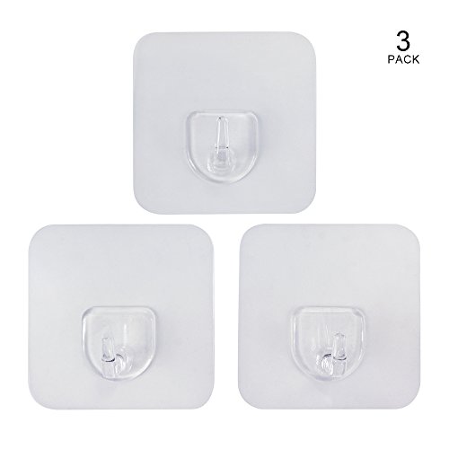 Zeoss Kitchen Bathroom Hooks Hanger for Tile Ceramic Metal Surface Transparent Design, Pack of 3