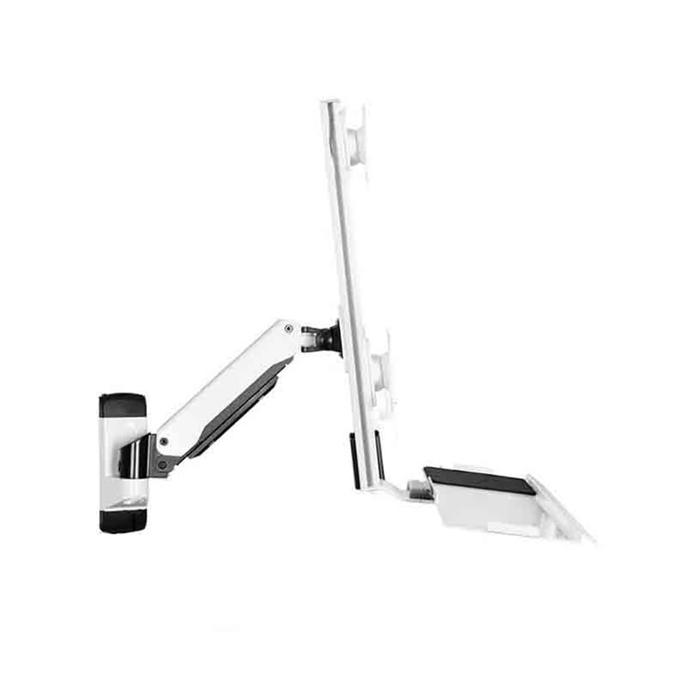 Monitor Arm White Wall-Mounted Single Arm Dual Monitor Bracket for Screen 15-27 Inches with Keyboard and Mouse Tray