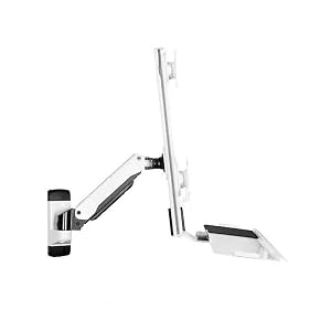 Monitor Arm White Wall-Mounted Single Arm Dual Monitor Bracket for Screen 15-27 Inches with Keyboard and Mouse Tray