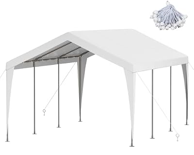 10x20 FT Heavy Duty Carport, Outdoor Portable Car Canopy Garage, Galvanized Steel Frame, UV-Resistant Waterproof PE Tarp Shelter for Vehicles, Boats, RVs, Driveway Carport, White