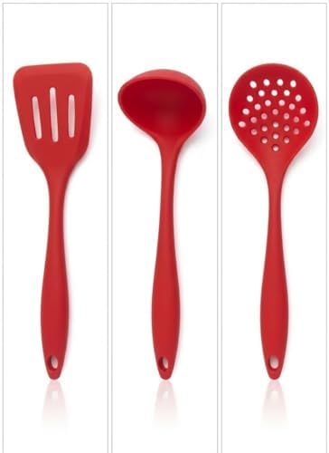 Kit 3 Utensílios de Cozinha em Silicone Vermelho Concha Espátula ...