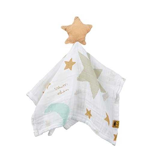 Mama Poppins Germany Schnuffeltuch Sternschnuppe | mit süßem Schriftzug Träum Schön aus 100% Musselin Bio-Baumwolle, extra weich, 40 x 30 cm groß. Superweiches Schmusetuch und Stoffstern Cover