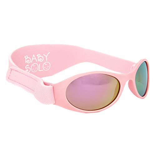 Baby Solo Original Baby Sunglasses Safe, Soft, Adorable Durable Case Included (0-36 Months, Matte Pink Frame Rose Gold Mirror Lens)