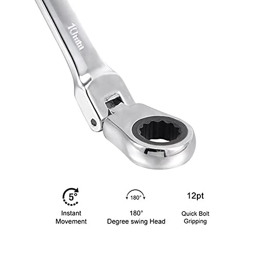 Fxionicon Ratcheting Combination Wrench, Flex-Head Hardened Chrome Vanadium Steel Open End Spanner Metric 6Mm #TOP3