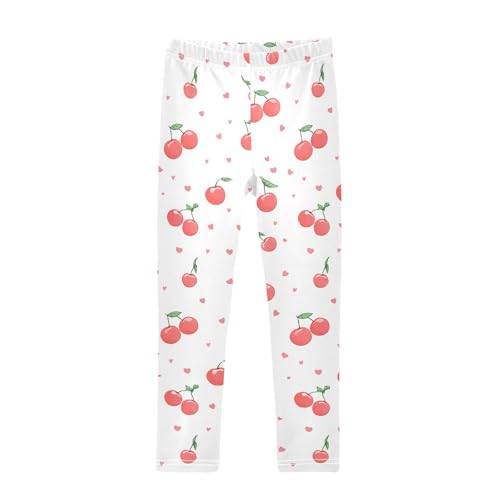 ALAZA Girls' Leggings Children's Yoga Pants Skinny Printed Dance Cute Cherry White Comfortable 4T
