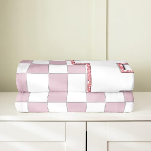 Image of Erosebridal Pink Initial F Fuzzy Plush Throw Kawaii Plaid Checkered Fleece Blanket Cute Personalized Monogram Flannel Blanket for Kids Girls,Fashion Grids Gingham Decor for Bed Couch Baby 30 inchx40 inch