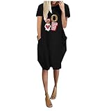 Generic Frauen Sommerkleidung Cute Love Druck lässige Kurzarm-Rundhalskleid Weihnacht Damen Kleid