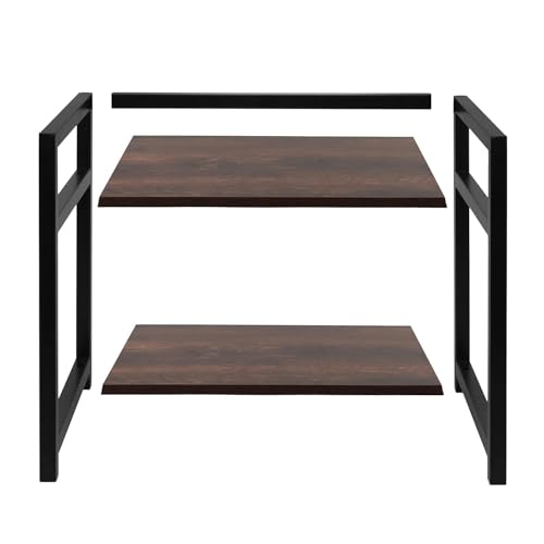 Image of REMANENCE 2-Layer Microwave Stand, OTG Stand, Microwave Oven Platform Rack, Kitchen Storage Shelf (Walnut Brown & Black Pipe,Alloy Steel;Engineered Wood, Tiered Shelf) (Black)