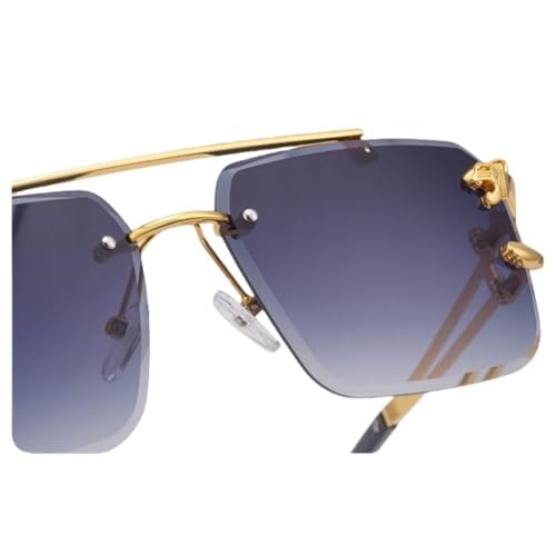 Fashion Leopard Rimless Sunglasses Double Bridges Gradient Ocean Film Shades Luxury double bridge3