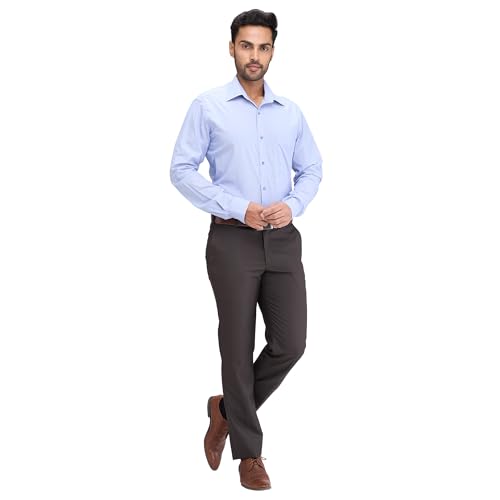 Image of Raymond Men Slim Fit Solid Pattern Pure Cotton Semi Cutaway Collar Full Sleeve Formal Shirt