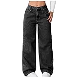 Pantalon Large Femme Fluide ete Pas Cher Jeans Taille Haute Elastique Coupe Droite Jean Femmes Taille Elastique Ultra Confortable Jean Baggy Wide Leg à Jambe Large Coupe Ample Denim Pants