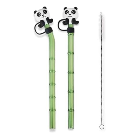 Reusable Bamboo Glass Straws with Panda Cover Cover