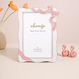 Qunclay Bow Picture Frames 4 x 6 Inch Coquette Bow Photo Frame Ornate Cute Pink Design Ribbon Shaped Metal Display Picture with Glass Front for Home Wedding Tabletop Wall Hanging Decor Holiday Gift