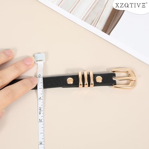 XZQTIVE 2 Pack Skinny Belt for Women PU Leather Belt for Dress Pants Ladies Thin Waist Belt with Gold Silver Buckle4