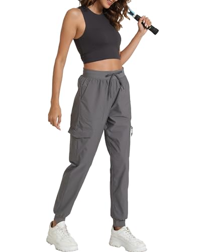 Image of Women's Joggers with Pockets, Hiking Cargo Water Resistant Lightweight Pants for Women Workout Athletic Travel Camping