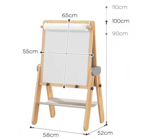 BanaSuper 3-in-1 Kinder Staffelei Magnetische Tafel & Whiteboard mit 30% Größerer Malfläche | Höhenverstellbar (90-110 cm), Klappbar & 80% Vormontiert | Kunst Staffelei für Kinder, Grau