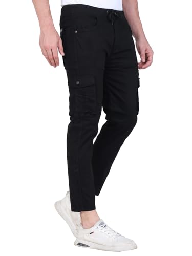 Image of Men's Cargo Pants with Pockets, Cotton Joggers, 6 Pocket Casual Trousers, Track Pants for Office and Parties, Comfortable