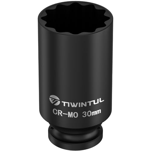 TIWINTUL 30mm 12 Point Impact Socket 1/2 Inch Drive Deep CR-MO Steel Impact Socket 3.07 Length Metric Size Axle Nut Socket for Easy Removal of Axle Shaft Nuts