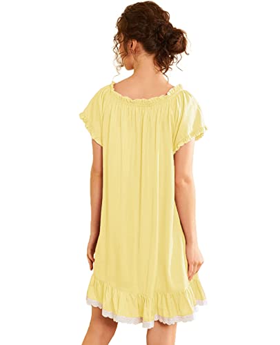 Nanxson Womens' Cotton Nightgown Short Sleeve Sleepwear Vintage Victorian Nightshirt Lounge Dress (Large, Yellow) #TOP3