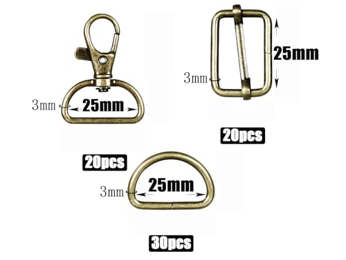 D Rings for Bags 70Pcs 25mm Metal Swivel Keychain Hooks and Slide Buckles for Bag Making Hardware DIY Handicraft Backpacks - Image 2