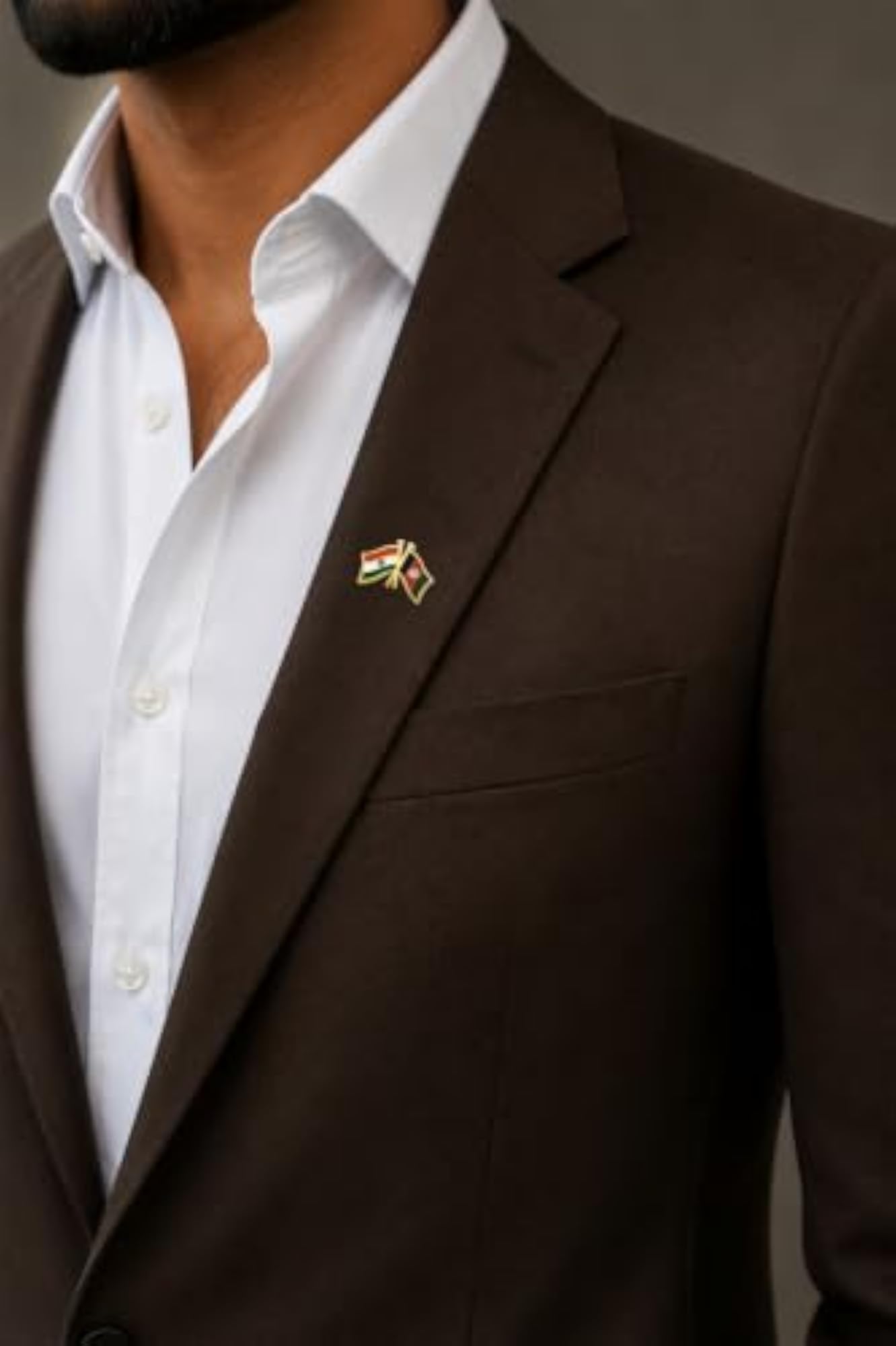 India & Afghanistan Friendship Lapel Pin, Gold-Plated Brass Enamel Brooch