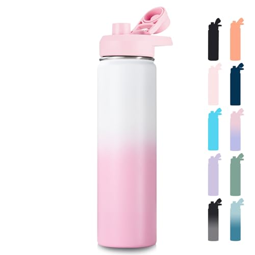 Image of Fijinhom Insulated Water Bottle with Handle, 304 Stainless Steel Water Bottles with Wide Mouth, Double Wall Vacuum Sports Water Bottle, BPA Free, Keep Cold and Hot, 24 Ounces, Strawberry Milk