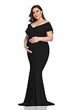 Mommy Jennie Long Maternity Dress for Photoshoot Stretchy Pregnancy Ruffle Maxi Photography Dress for Baby Shower,Black,L