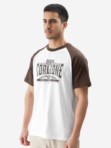 Image of The Souled Store Official The Godfather: Corleone Men and Boys Short Sleeve Round Neck White and Brown Graphic Printed Regular Fit T-Shirts