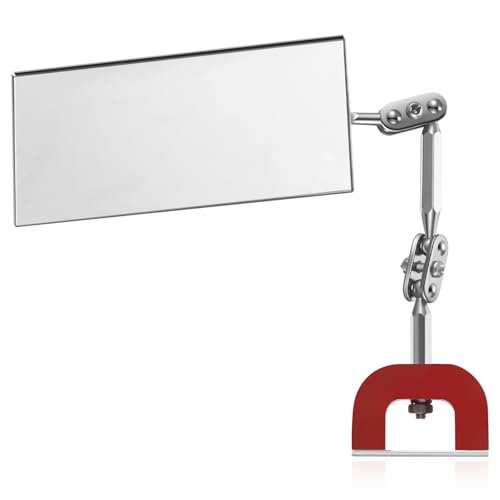 Copkim 1 Pcs Rectangular Inspection Mirrors Magnetic Base Welding Mirror 4" x 2" Magnetic Mirrors Dual Universal Joints 360° Adjustable Design for Mechanical Repair Welding Inspection