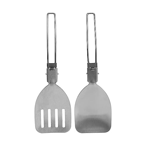 WOHPNLE Stainless Steel Spatula Set, 2 Pack Foldable Food Turner with Locking Handle Portable Food Turner for Outdoor Cooking, Camping & BBQ