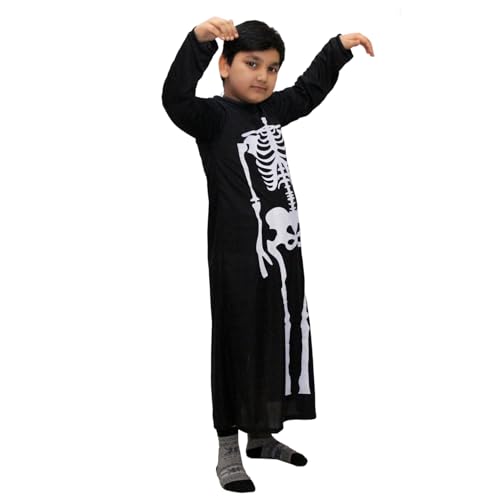 Image of Kaku Fancy Dresses Polyester Skeleton Halloween Costume For Kids | Skeleton Costume For Boys & Girls | Skeleton Dress For Kids | Scary Horror Theme Dress For Halloween,Black