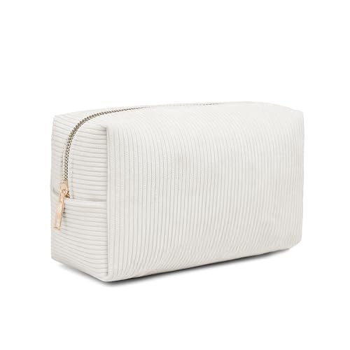 Image of Small Makeup Bag, Travel Makeup Bag with Metal Zipper, Portable Makeup Pouch for Brushes & Skincare, Gift for Women & Teens, 18x11x7cm (White)
