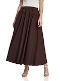 Soojun Women's Solid Cotton Linen Retro Vintage A-line Long Flowy Skirts, Coffee, Small Petite