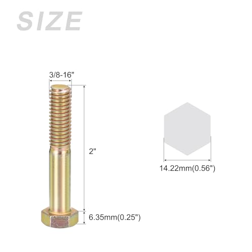 Image of METALLIXITY Hex Bolts (3 /8-16x2) 5Pcs, Carbon Steel Zinc Plated Half Threaded UNC Hex Head Screw Bolt Machine Screws - for Furniture Repair, Yellow