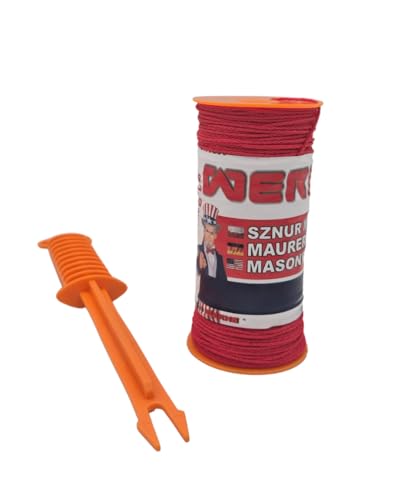 WERHE Cordon de maçon Sur bobine Ø1,8mm 150m de long avec poignée - Cordon de pavage rouge - Cordon de construction en polypropylène tressé - Résistant aux nœuds, à la déchirure et aux charges lourdes