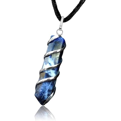 Natural Sodalite Crystal Healing Necklace - for Third Eye Chakra. Promotes Communication, Deepens Meditation, Instills Drive for Truth. Calms Anxiety, Enhances Self-Acceptance. with Stylish SS Chain Cover