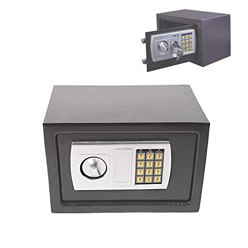 8,5 L-Caja fuerte electrónica, caja fuerte digital, pequeña con código PIN y 2 llaves, resistente al fuego, resistente al agua, para hotel, oficina y hogar (31 x 20 x 20 cm, gris)