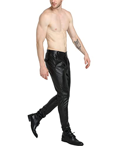 Yeokou Men's Skinny Straight Leg Tapered Pu Faux Leather Motorcycle Biker Pants (34, Black) #TOP2