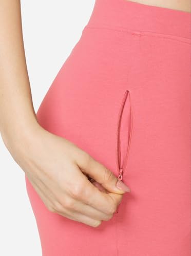 Image of VSTAR PL02 Women Ankle Length Stretchable Slim Fit Leggings with Secured Side Pocket | Moisture-Wicking | Soft Waistband & Cotton-Elastane Fabric | L | Shell Pink
