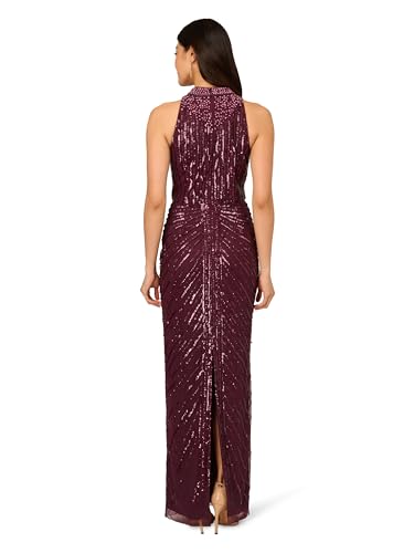Image of Adrianna Papell Women's Halter Bead Drape Long Dress