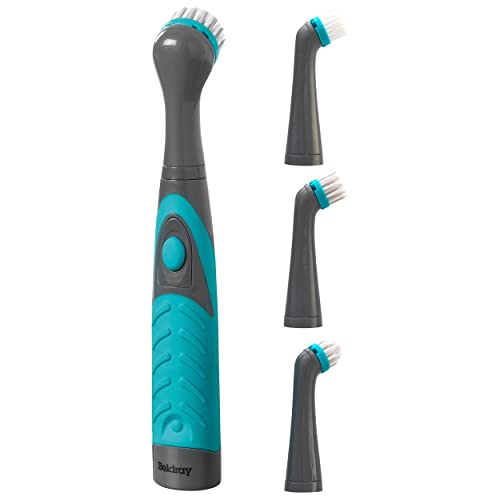 Beldray LA082718EU7 Battery Powered Scrubber Brush, Deep Clean Handheld Tool With 4 Interchangeable & Oscillating Heads, Designed for Precision Cleaning, For Grout,Tiles, Shoes, Grey/Turquoise, 4x26x3