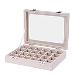 FOMIYES 24 Boîtes de Rangement de Bijoux de Grille Organisateur de Bijoux Boîte à Exposition de Bijoux avec Couvercle en Verre pour Boucles D' oreilles (Beige)