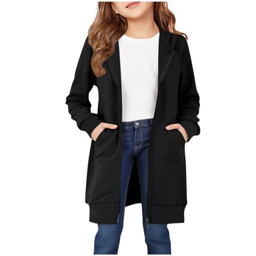 Hoodies For Teen Girls - Fleece Long Zip Up Sweatshirt Jacket, Fall Winter Fashion Outfits, Kids Clothing 5-14 Years Black teen hoodies girls size 13-14