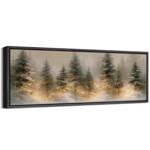 Image of MUDECOR Large Framed Canvas Print Wall Art Snow Pine Forest for Living Room