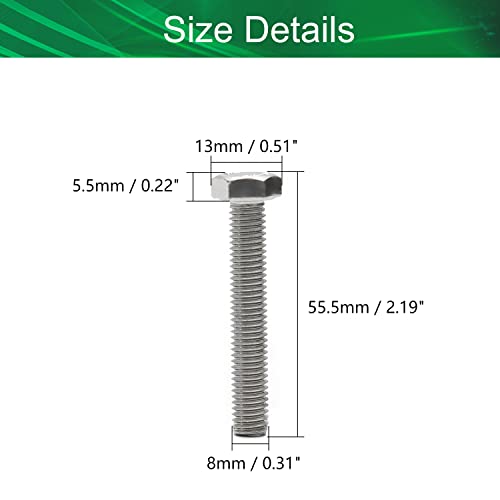 Image of Bettomshin 5Pcs M8 x 50mm Hex Bolts, 304 Stainless Steel 1.25mm Thread Pitch Fully Threaded Metric Hex Head Screw Bolts, Hexagon Screw Bolt, Hex Tap Bolts, Silver (Overall Size 55.45x13x13mm)