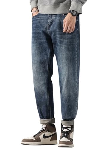 Jeans Pants Trouser Denim Spring for Men Trendy Loose Straight Leg Casual Retro Washed Oversized Elastic Autumn