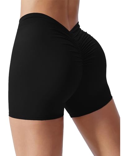 Womens Gym Scrunch Butt Lifting Workout Shorts High Waisted V Back Yoga Booty Biker Shorts