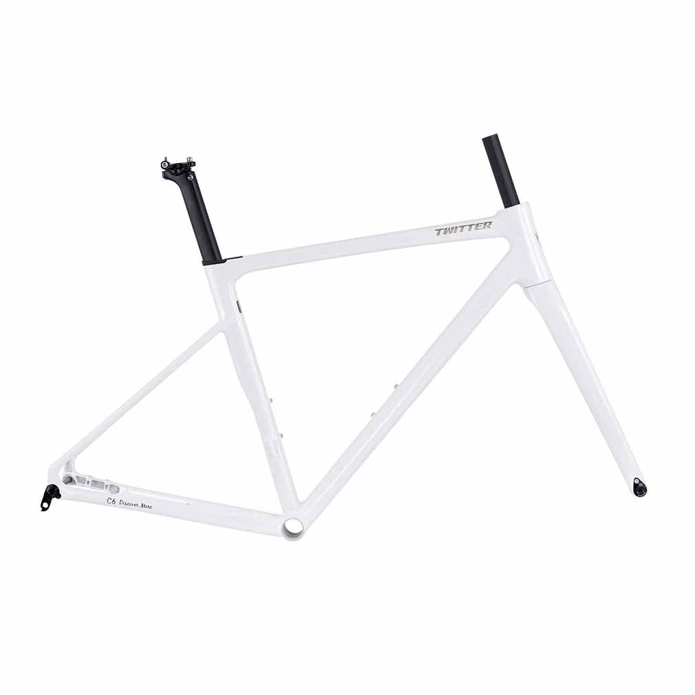BSFHQS 700C Road Bike Frameset 41cm 45cm 48cm 51cm 54cm Aluminum Alloy Disc Brake Frame F12*100MM R12*142mm Thru-Axle Frame with Carbon Fiber Fork Internal Routing BSA BB68mm(White,48cm)
